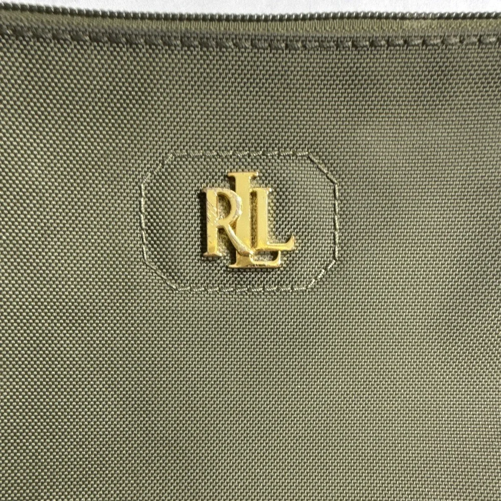 Lauren Ralph Lauren Green Nylon Crossbody Bag Brown Strap Gold Hardware